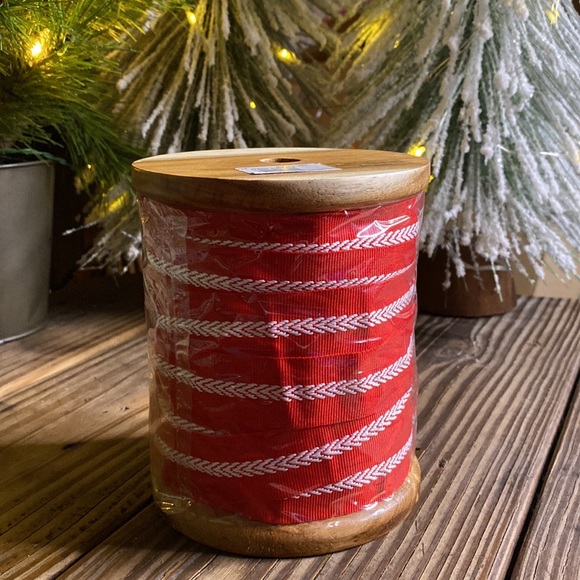 Pottery Barn Wooden Spool of Red and White Grosgrain Ribbon - Picture 8 of 16